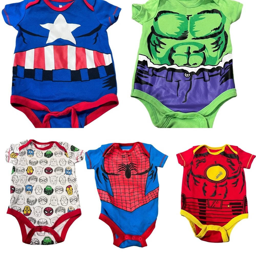 Set of 5 Marvel Avengers superhero bodysuits | 3-6 months
